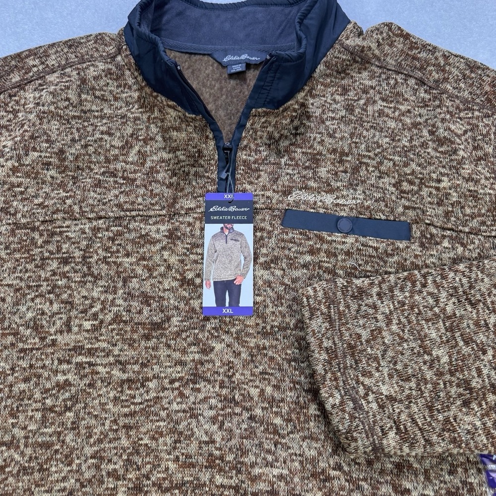 Eddie Bauer Quarter Snap Fleece Pullover Men 2XL Tan/Brown Heather Better L/S